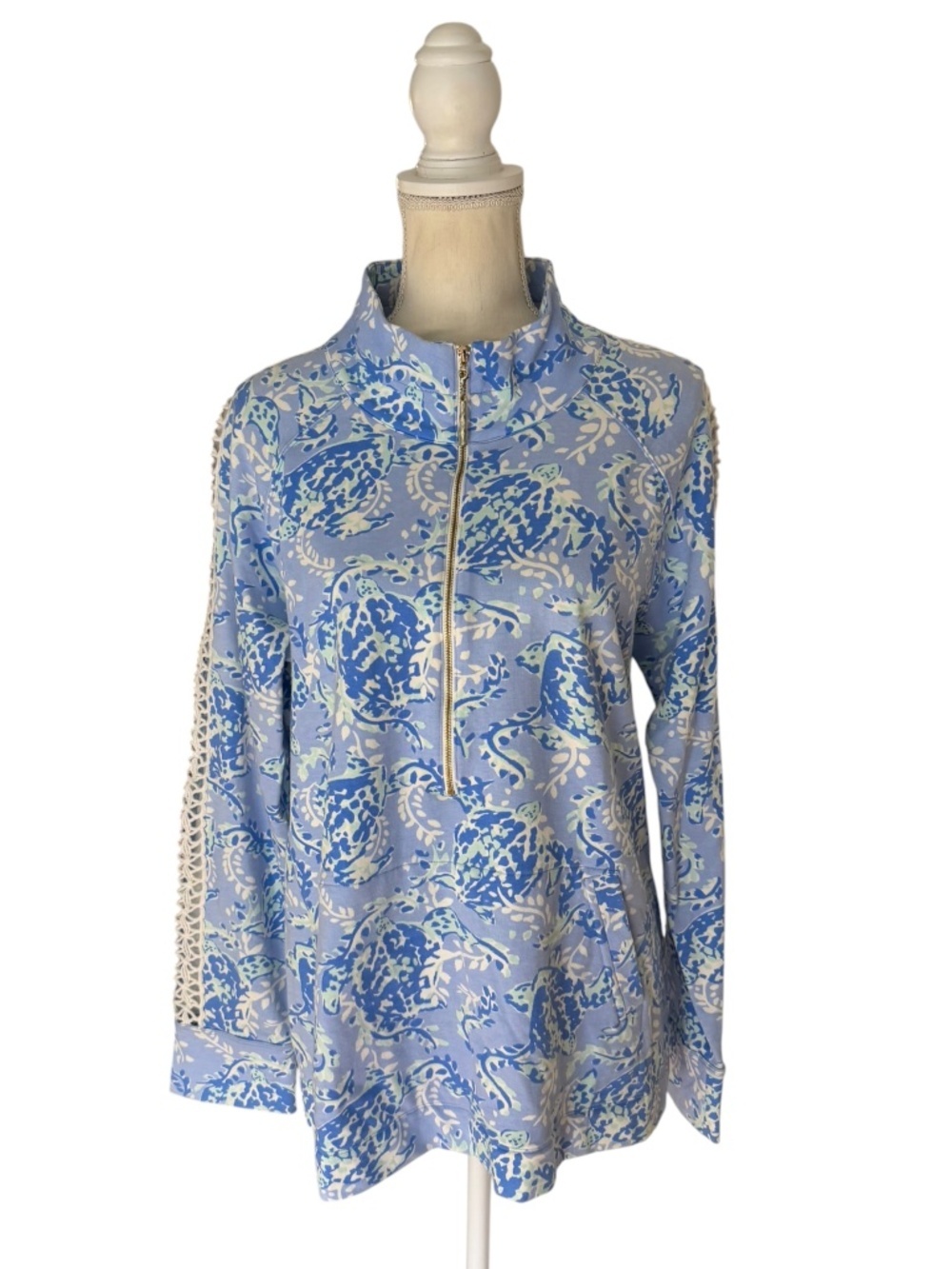 Lilly Pulitzer Skipper Popover Half Zip Blue Print Pullover Large